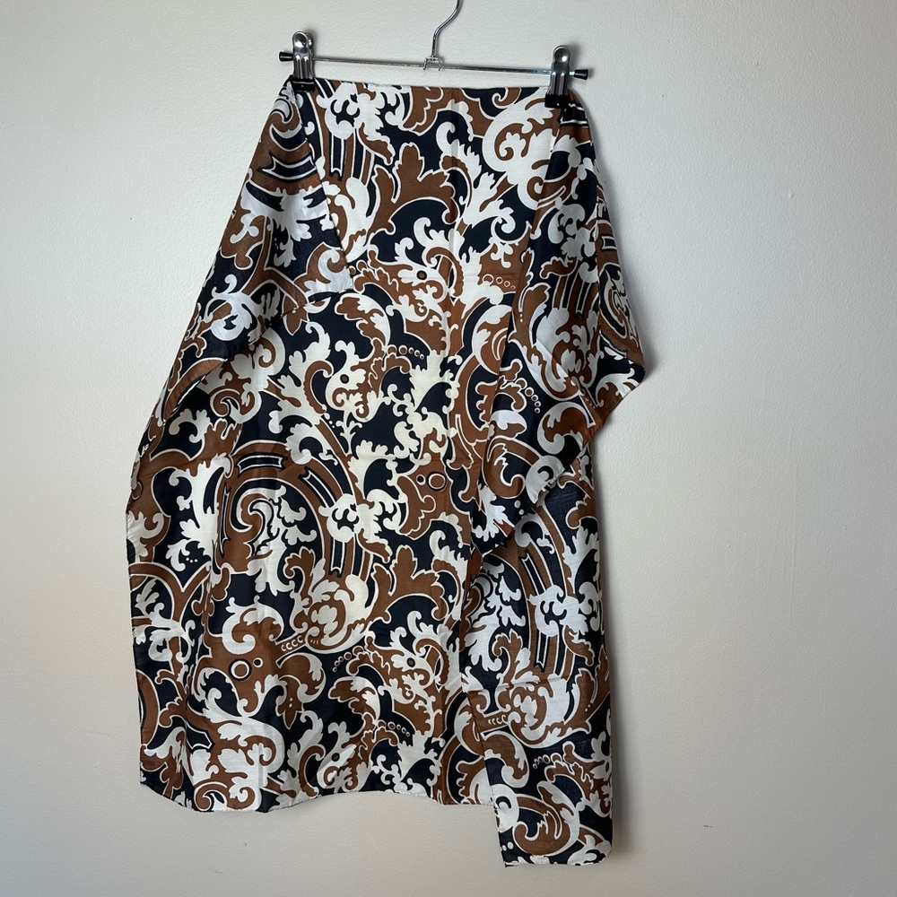 Vintage Silk Paisley Fleur de Lis Brown Black White Scarf Michael Murray